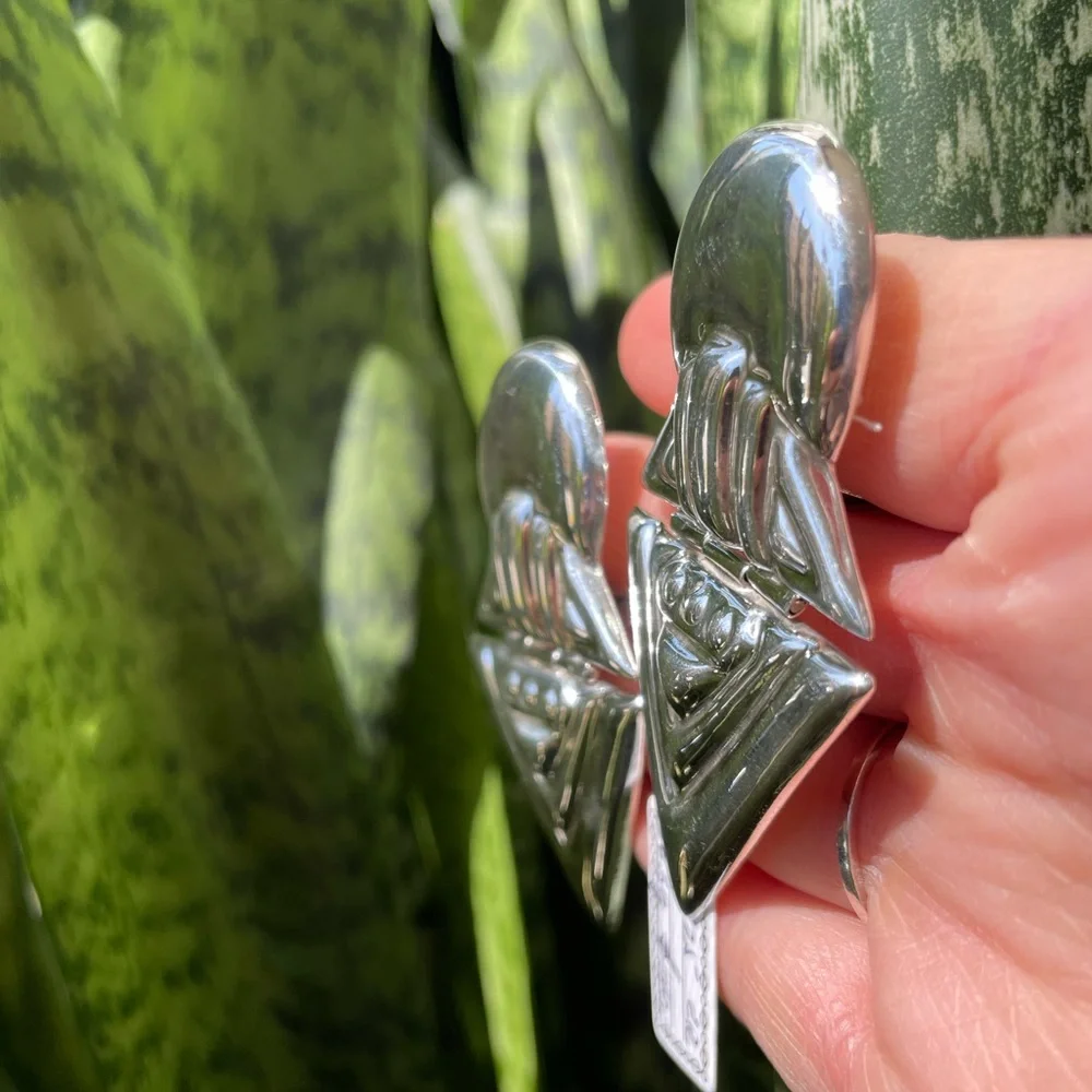 Sterling Silver Geometric Clip Earrings - Picture 8 of 11